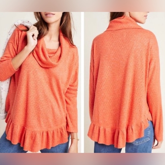 Maeve Sweater Women Medium Cowl Peplum Orange Lightweight Anthropologie Cruise - Picture 1 of 8